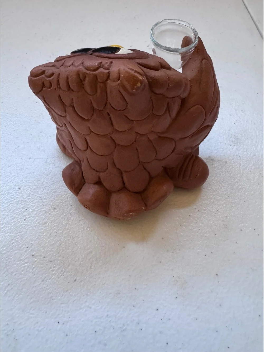 Meyers Creations Owl Figurine w Glass Bud Vase Handmade Pottery USA Vintage